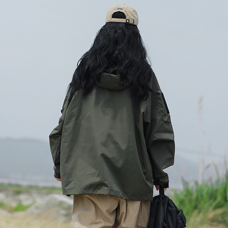 Olive | Oversized Hooded Jacket With Zip Pockets