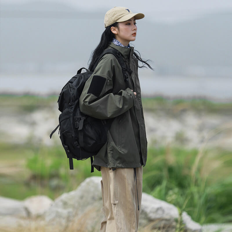 Olive | Oversized Hooded Jacket With Zip Pockets