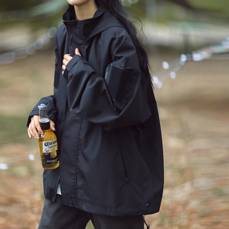 Olive | Oversized Hooded Jacket With Zip Pockets