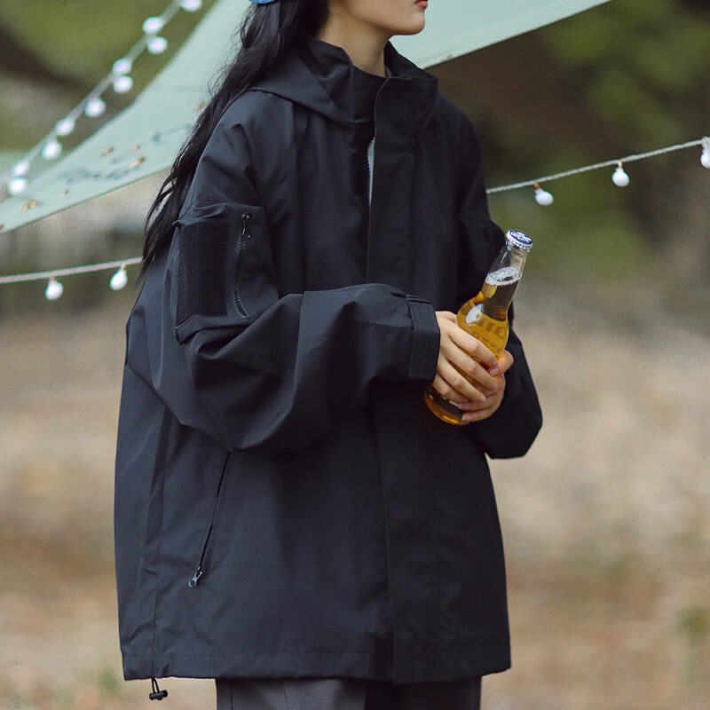 Olive | Oversized Hooded Jacket With Zip Pockets