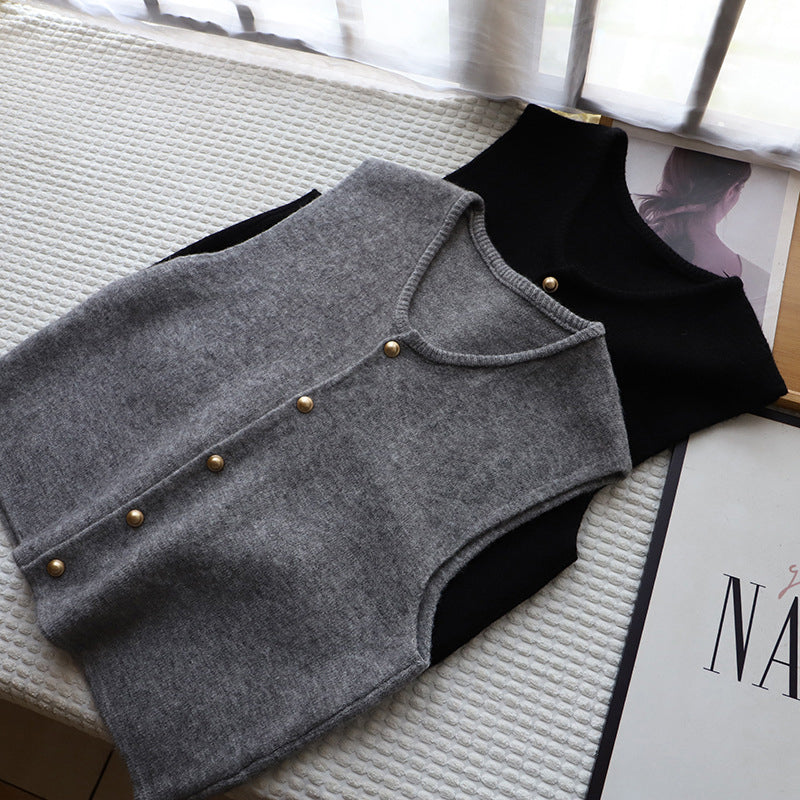Adaira | Knit Sweater Vest With Button Front