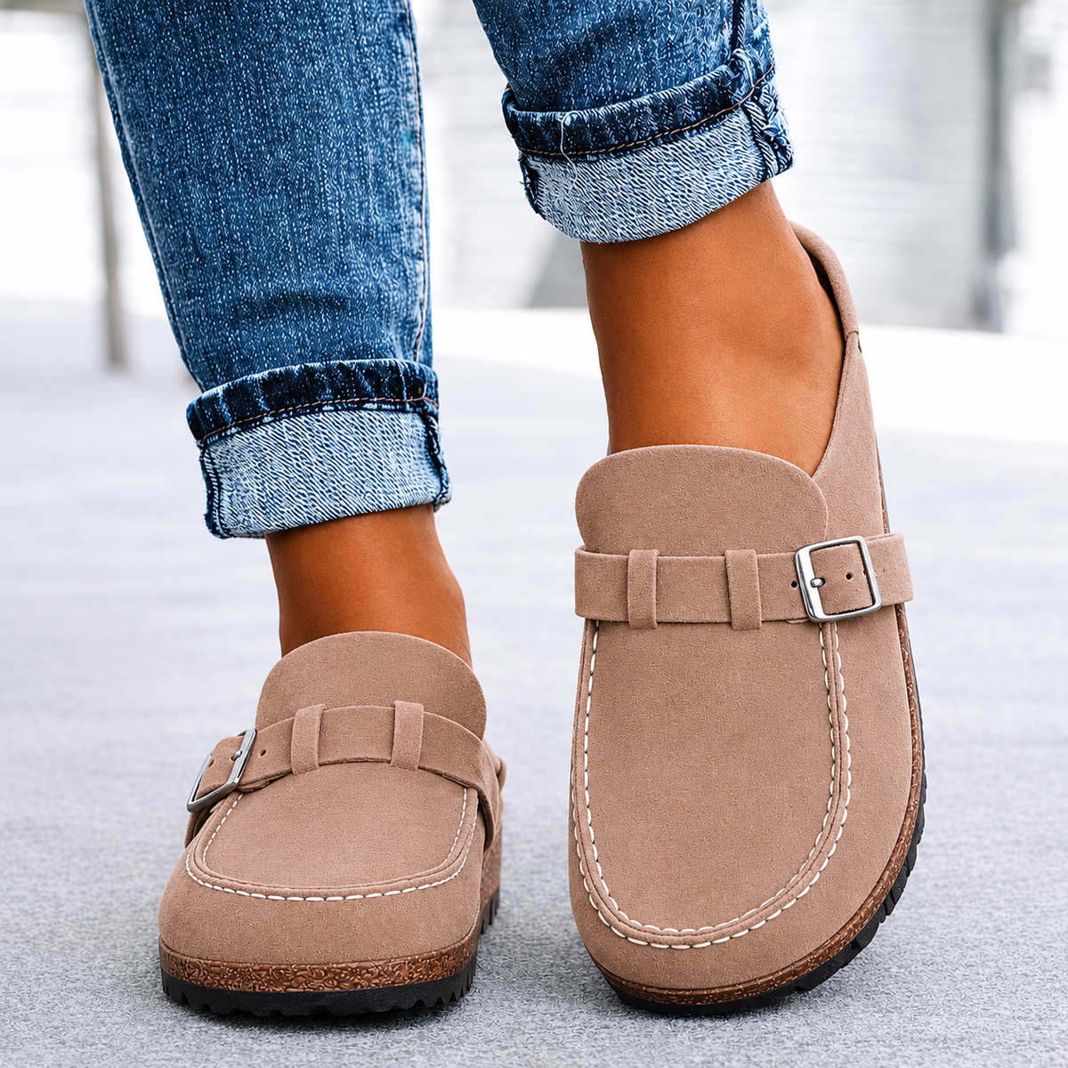 Kathleen | Backless Buckle Clogs With Cushioned Footbed