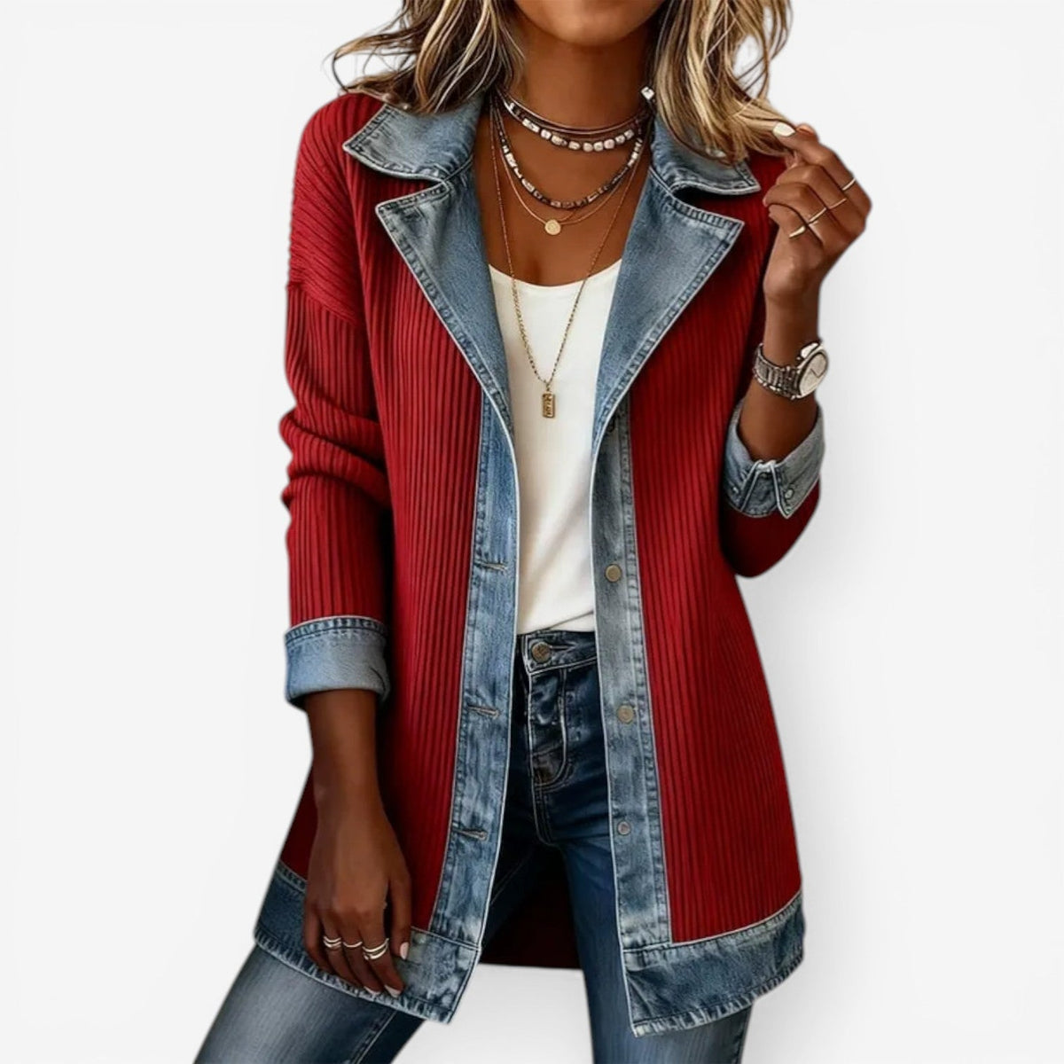 Ariel | Knit Jacket With Denim-Inspired Collar