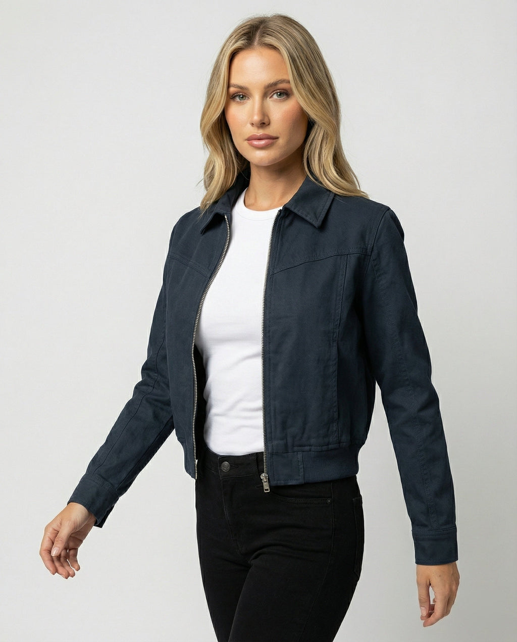 Libby | Retro Zip-Up Cropped Jacket With Collar