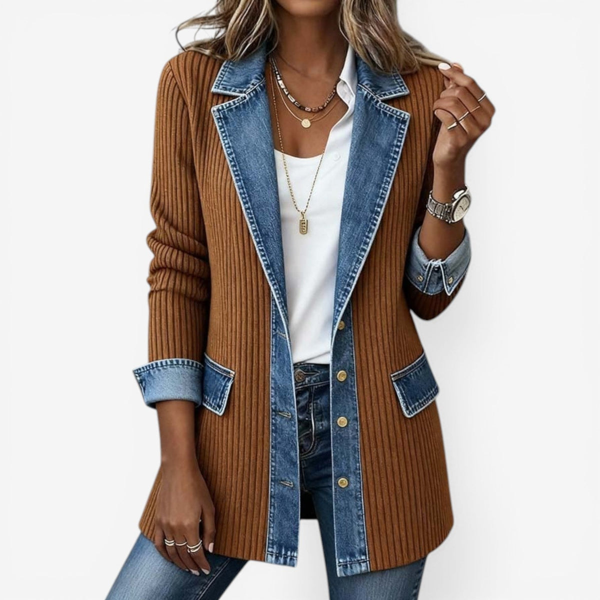Ariel | Knit Jacket With Denim-Inspired Collar