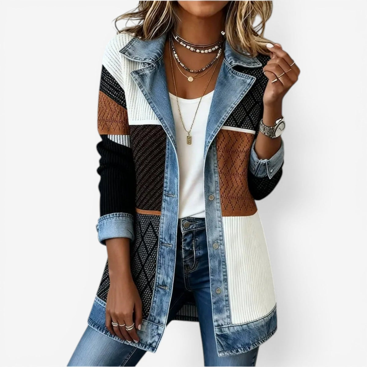 Ariel | Knit Jacket With Denim-Inspired Collar