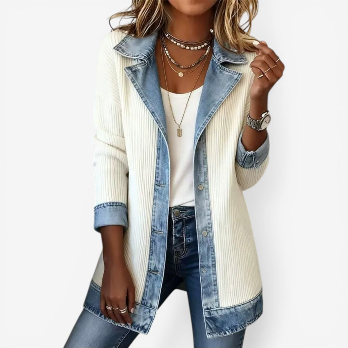 Ariel | Knit Jacket With Denim-Inspired Collar