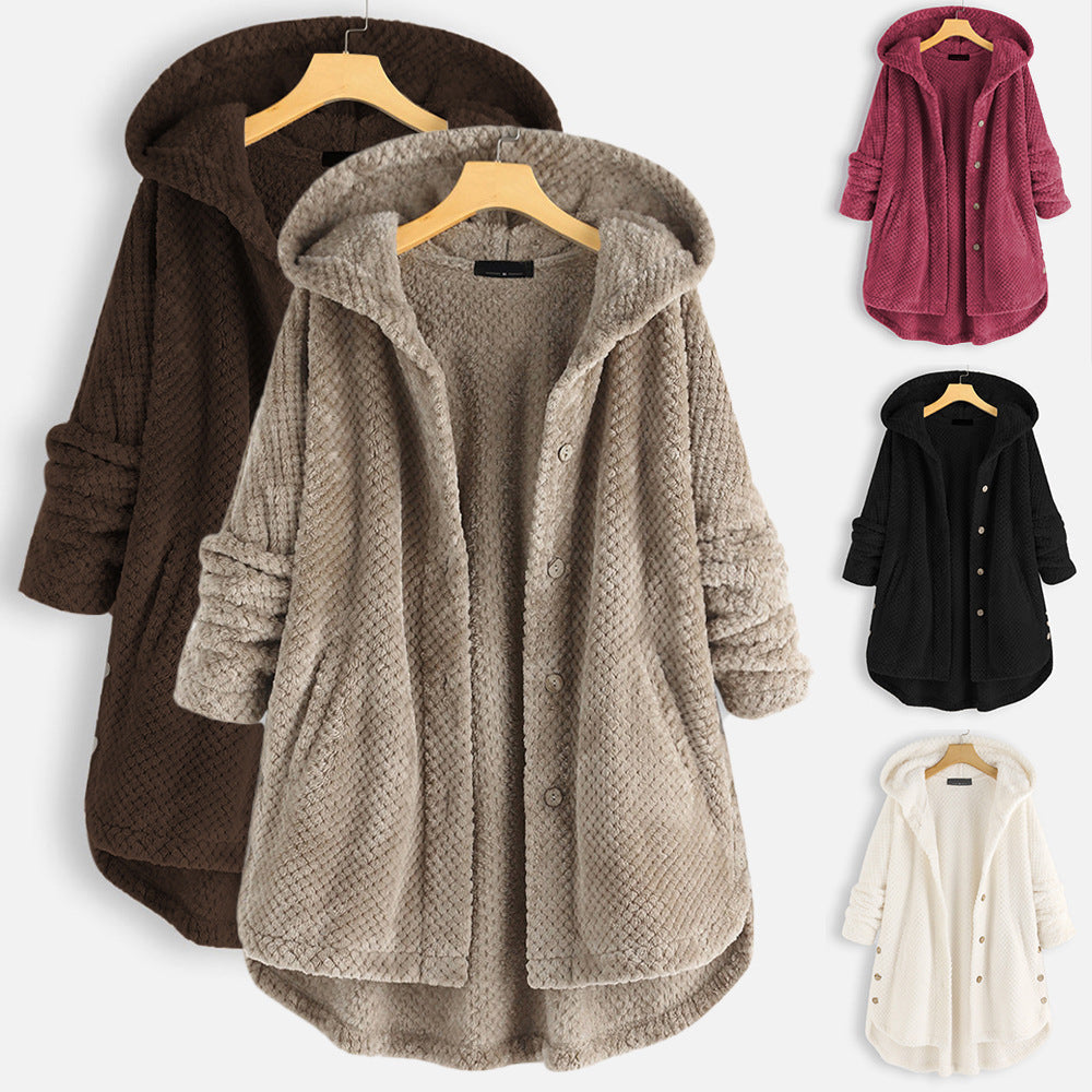 Arielle | Cozy Hooded Coat With Button Front
