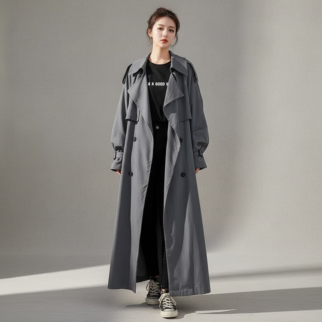 Elizabeth | Oversized Long Double-Breasted Trench Coat