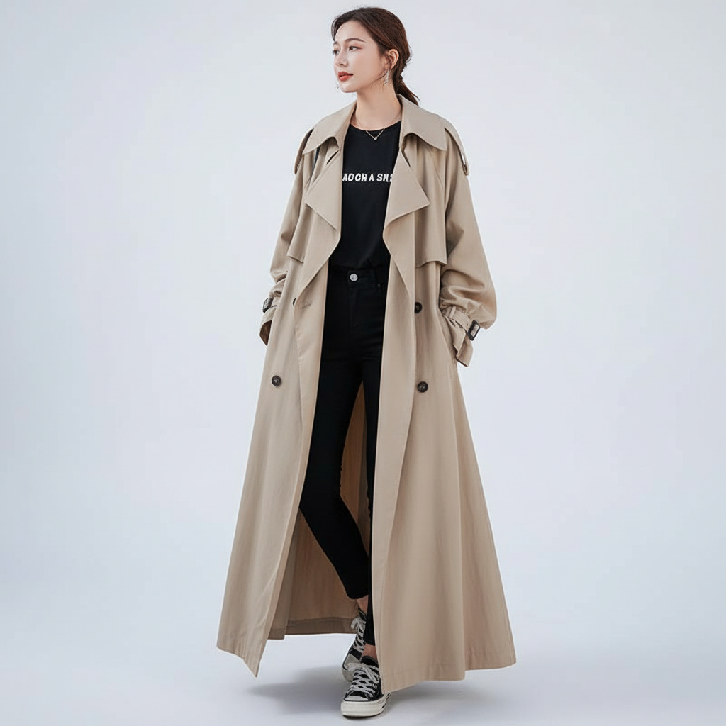 Elizabeth | Oversized Long Double-Breasted Trench Coat