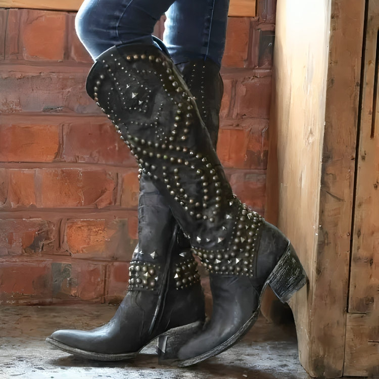 Deborah | Studded Knee-High Western Boots