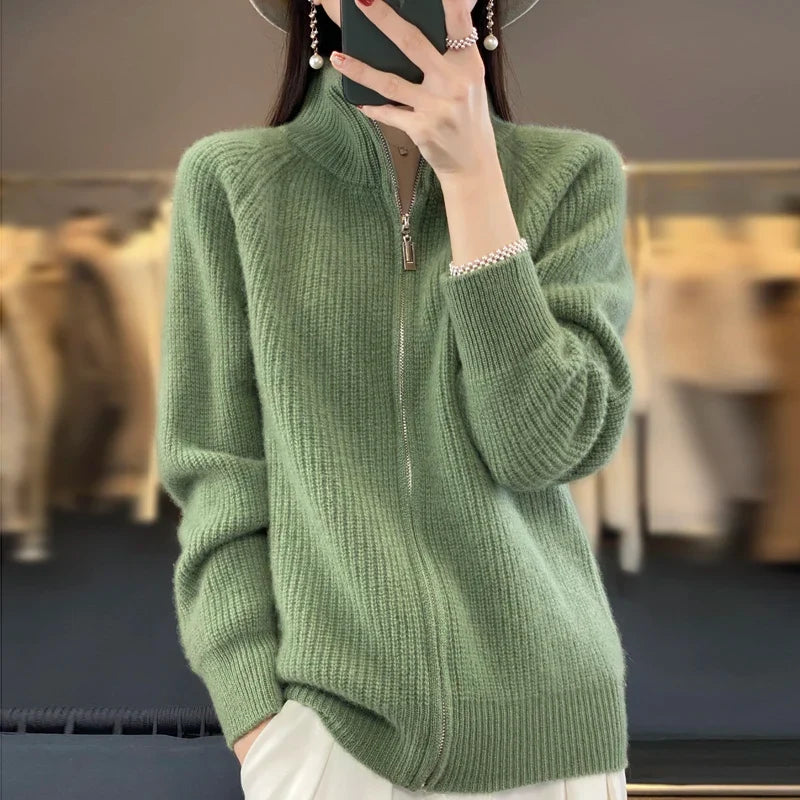 Marigold | Wool-Blend Zip Cardigan With Stand Collar