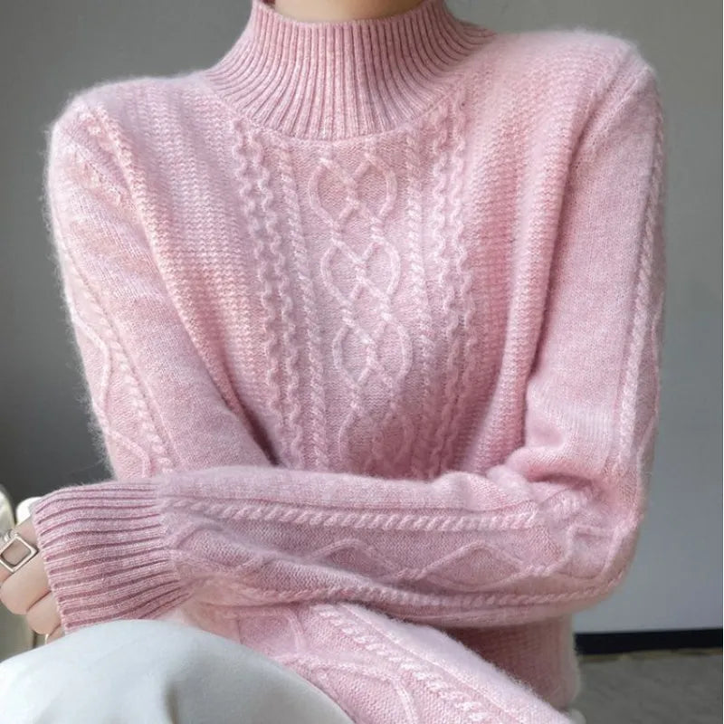 Verity | Wool Cable-Knit Sweater With Mock Neck