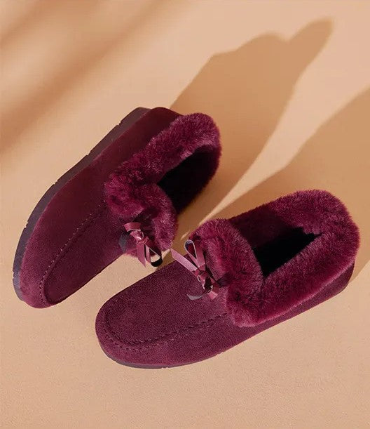 Jasmine | Plush-Lined Moccasin Slippers With Bow