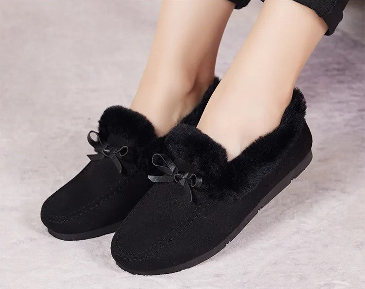 Jasmine | Plush-Lined Moccasin Slippers With Bow
