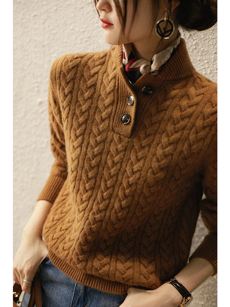 Rosa | Cable Knit Sweater With Button Placket