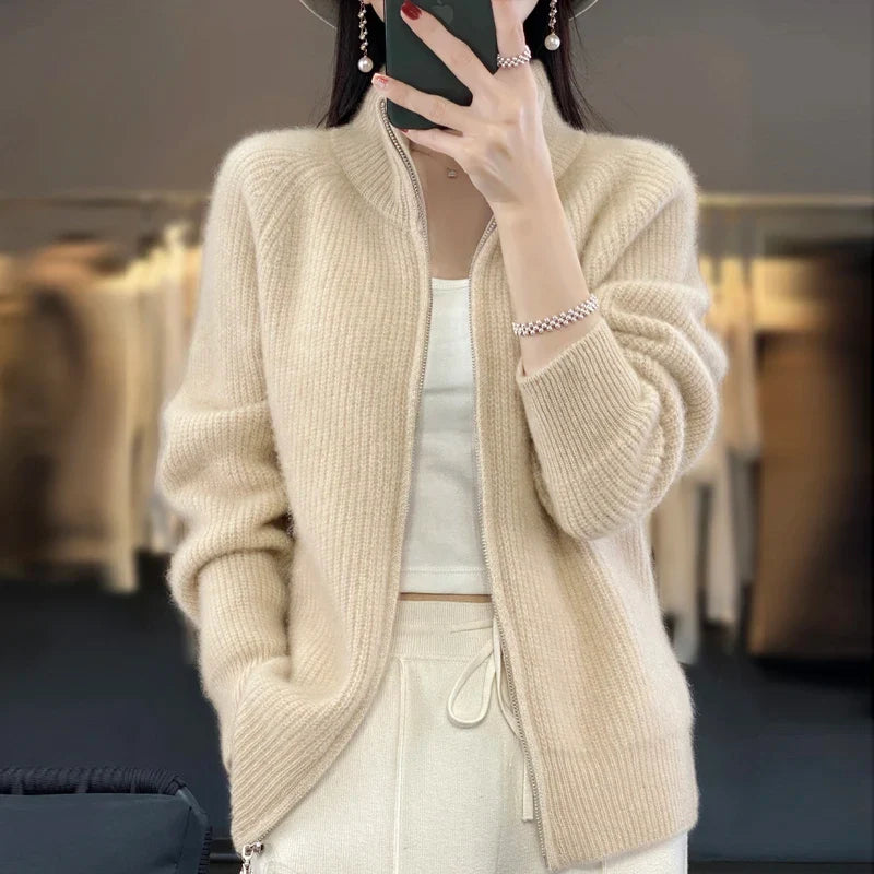 Marigold | Wool-Blend Zip Cardigan With Stand Collar