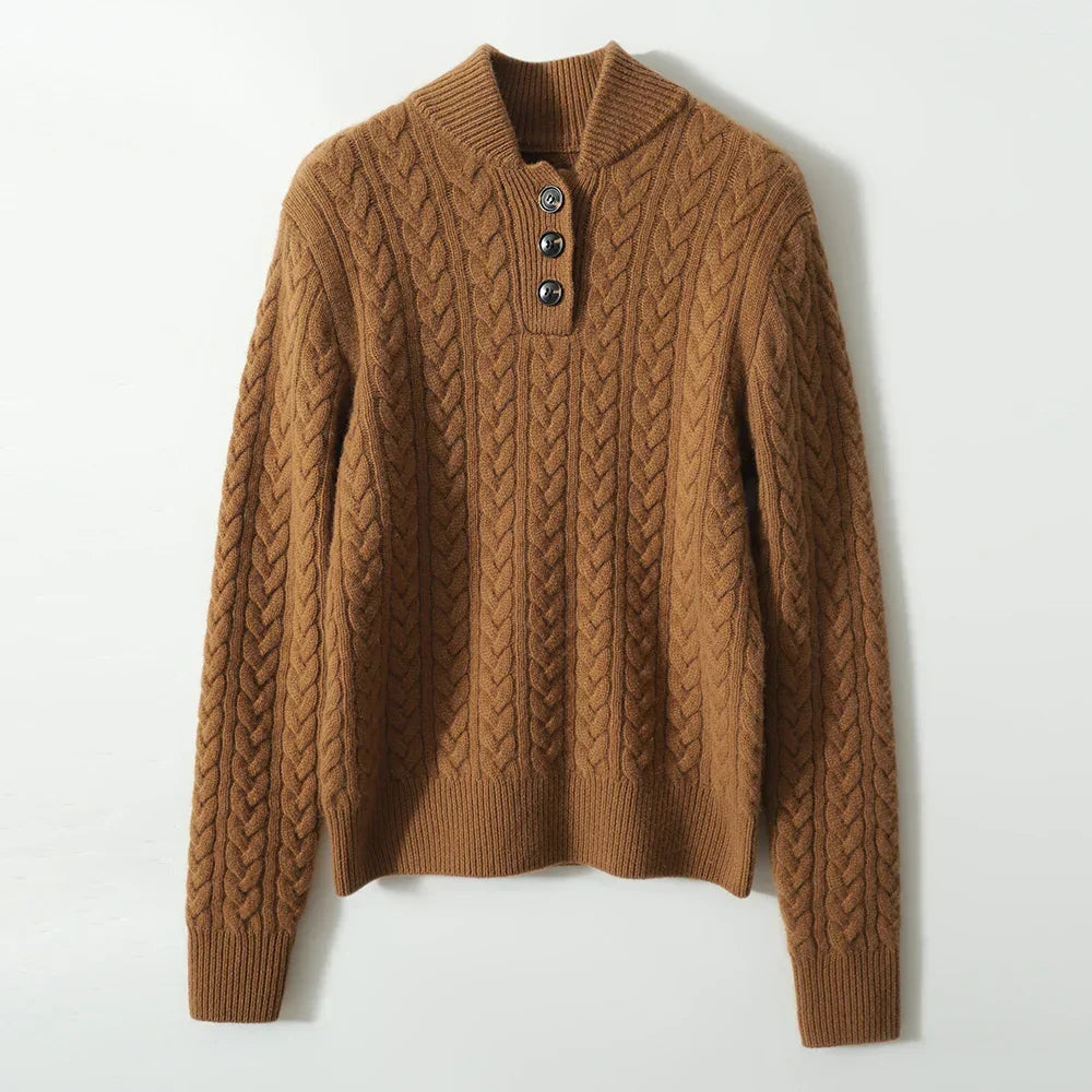 Rosa | Cable Knit Sweater With Button Placket