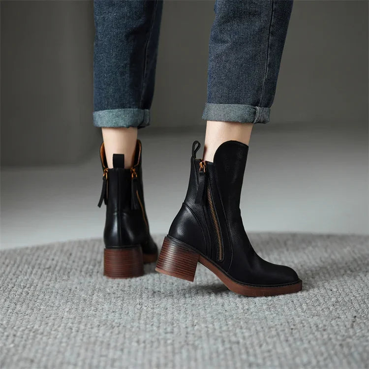 Halloway — Zip-Up Block Heel Ankle Boots