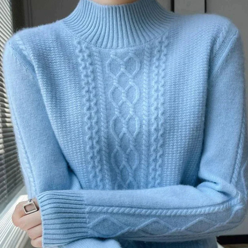 Verity | Wool Cable-Knit Sweater With Mock Neck