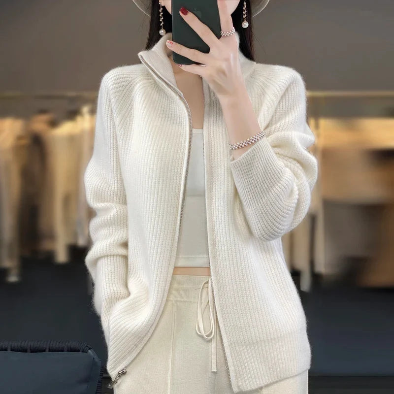 Marigold | Wool-Blend Zip Cardigan With Stand Collar