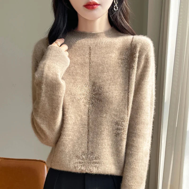 Lorna | Mock Neck Knit Sweater With Snowflake Shimmer