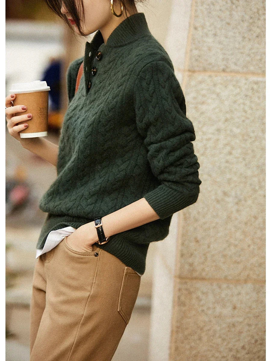 Rosa | Cable Knit Sweater With Button Placket