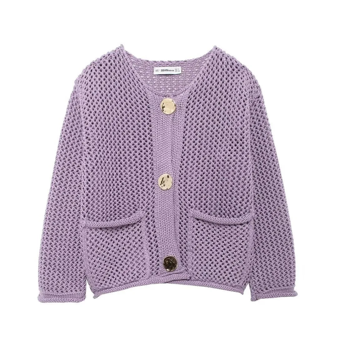 Temperance | Open-Knit Cardigan With Gold-Tone Buttons