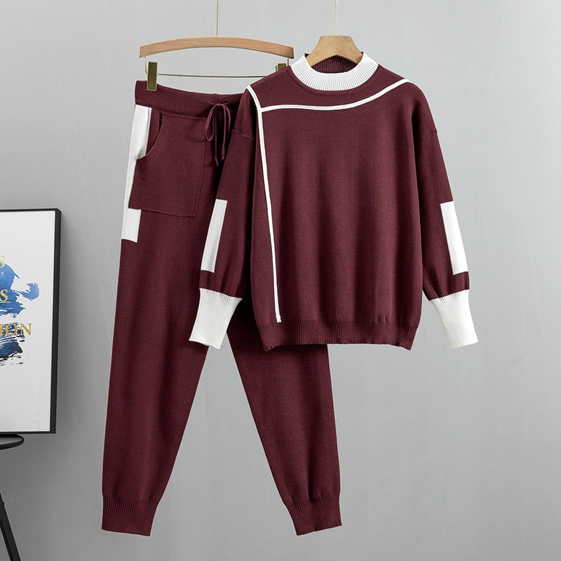 Juno | Knit Sweater And Jogger Set With Contrast Trim