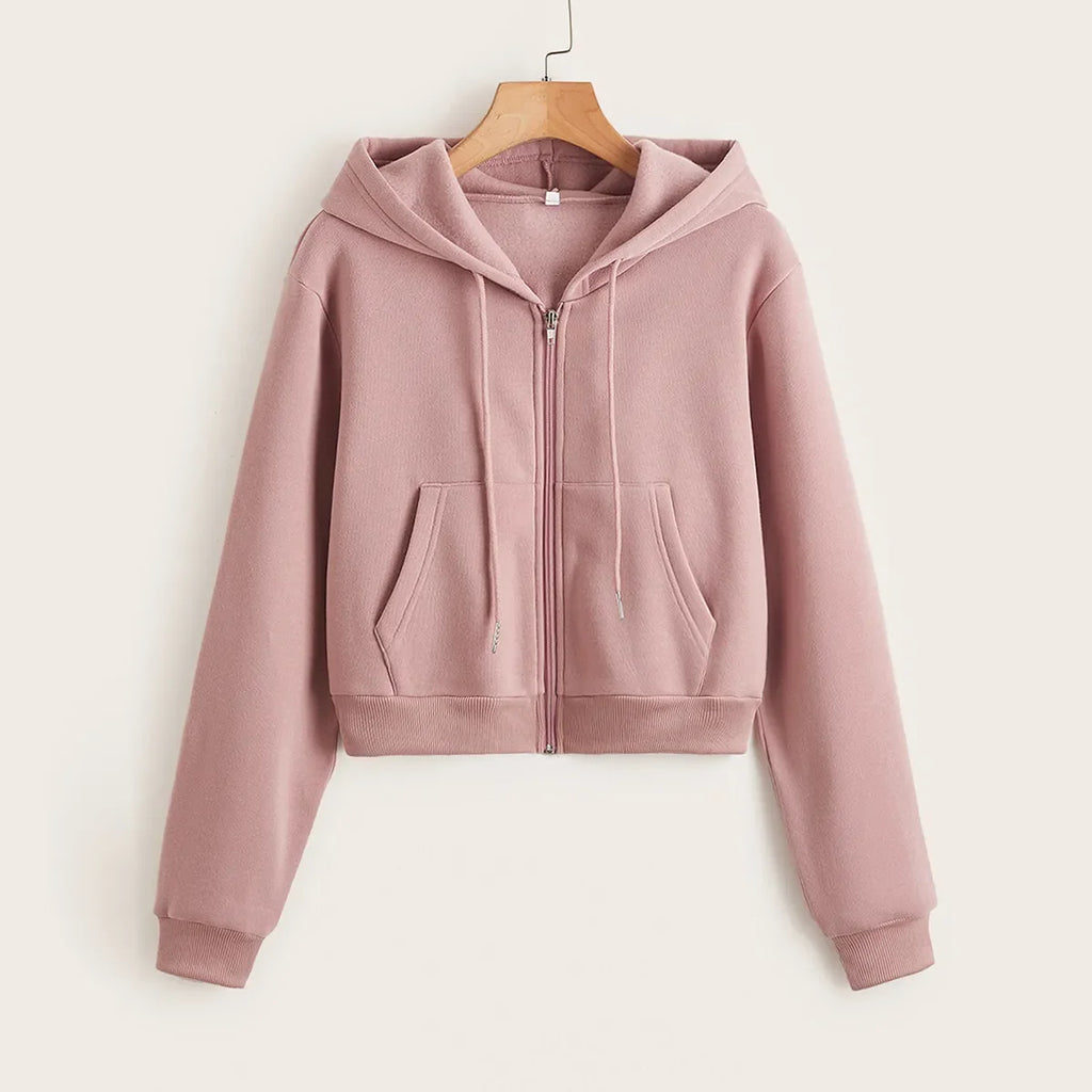 Carlotta | Cropped Zip-Up Hoodie With Drawstring Hood