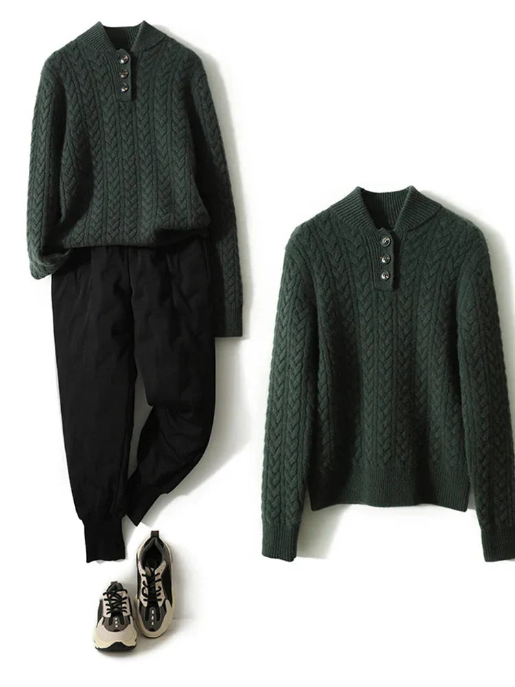 Rosa | Cable Knit Sweater With Button Placket