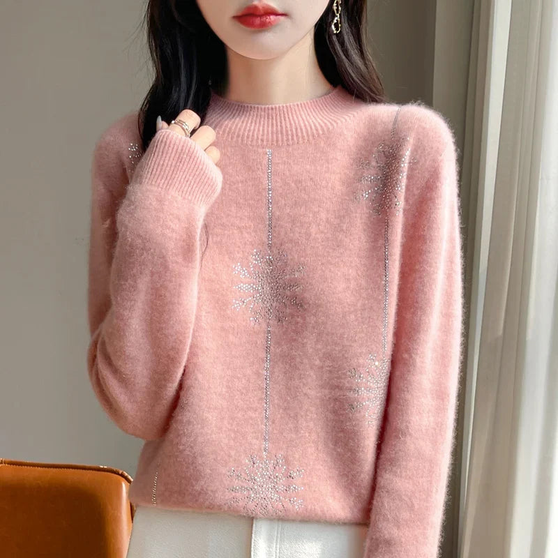 Lorna | Mock Neck Knit Sweater With Snowflake Shimmer