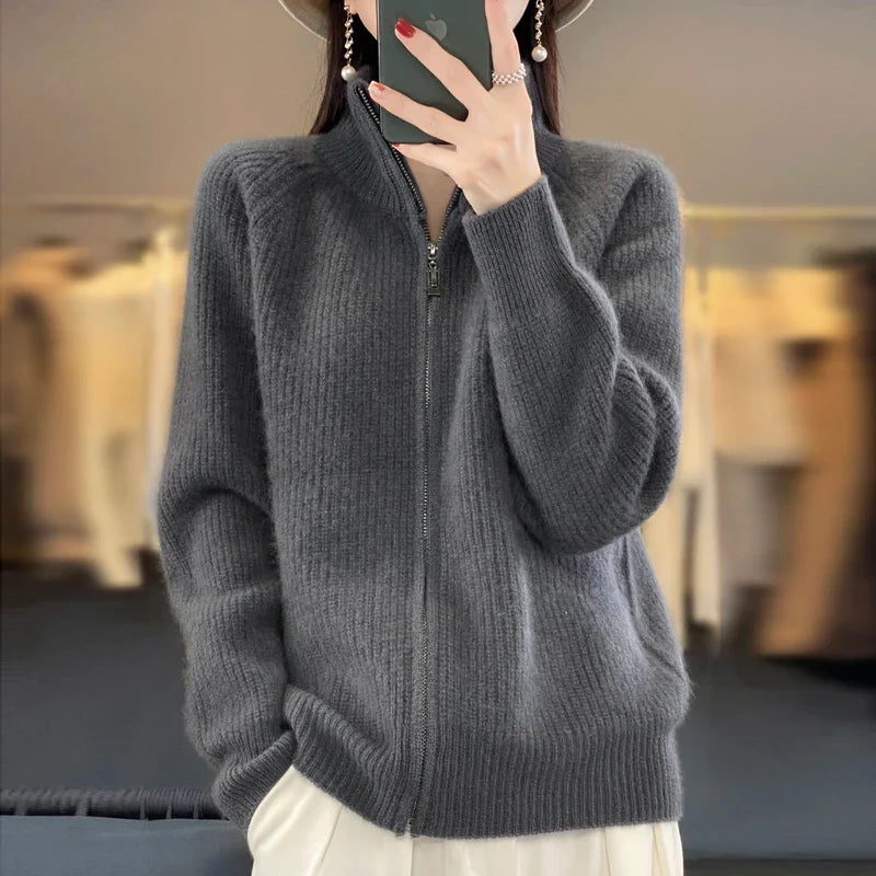 Marigold | Wool-Blend Zip Cardigan With Stand Collar