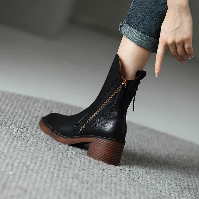 Halloway — Zip-Up Block Heel Ankle Boots