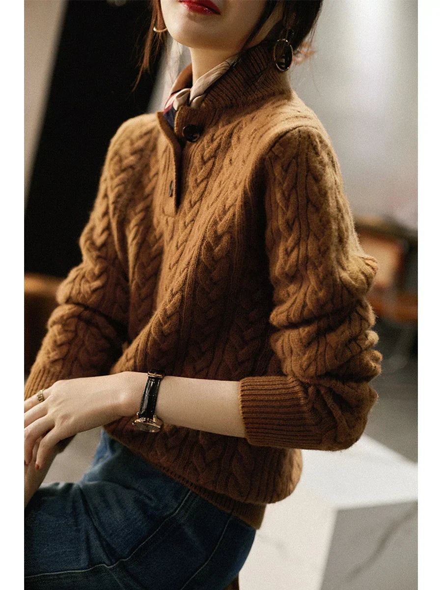 Rosa | Cable Knit Sweater With Button Placket