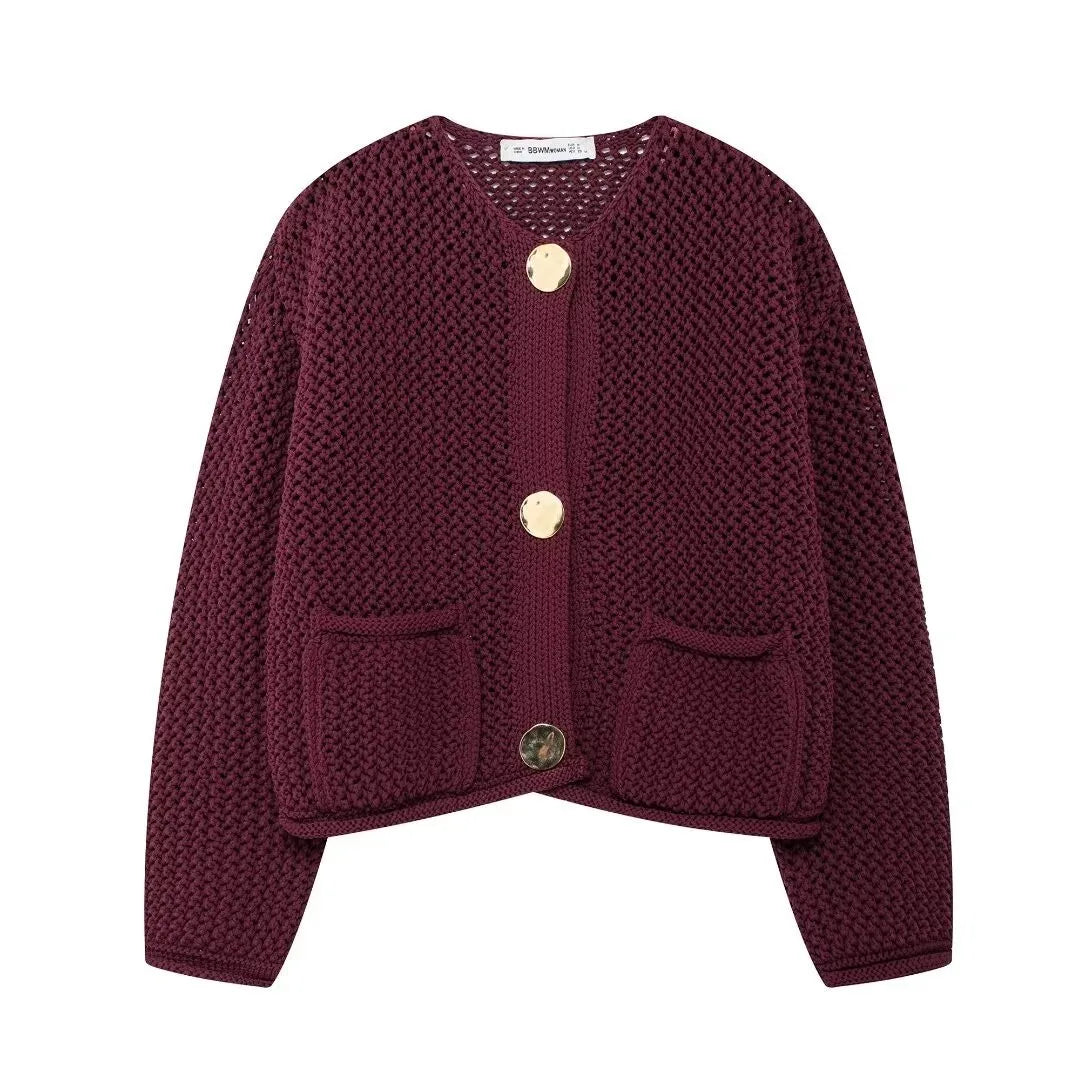 Temperance | Open-Knit Cardigan With Gold-Tone Buttons