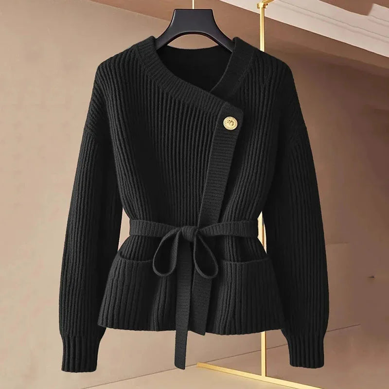 Wren | Belted Knit Cardigan With Gold-Tone Button