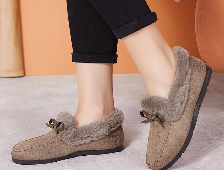 Jasmine | Plush-Lined Moccasin Slippers With Bow