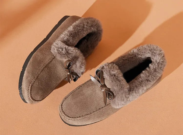 Jasmine | Plush-Lined Moccasin Slippers With Bow