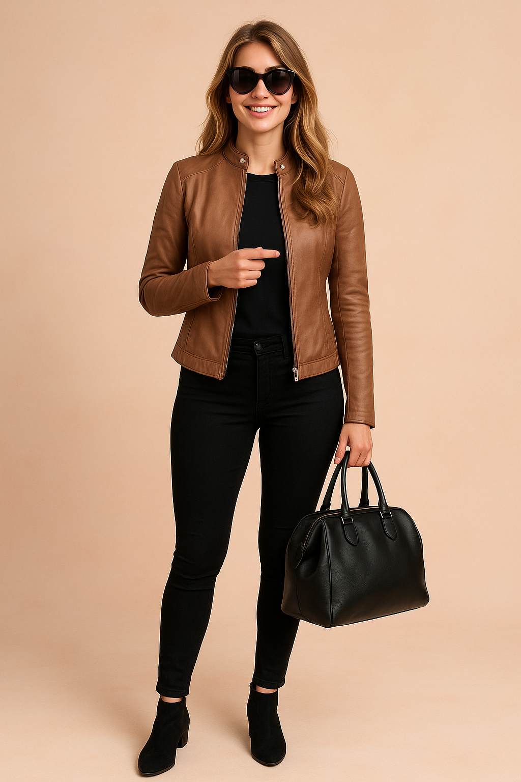Janine | Slim Zip-Front Jacket With Band Collar