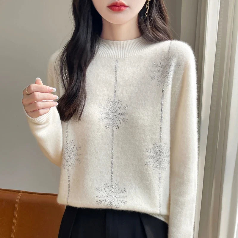 Lorna | Mock Neck Knit Sweater With Snowflake Shimmer
