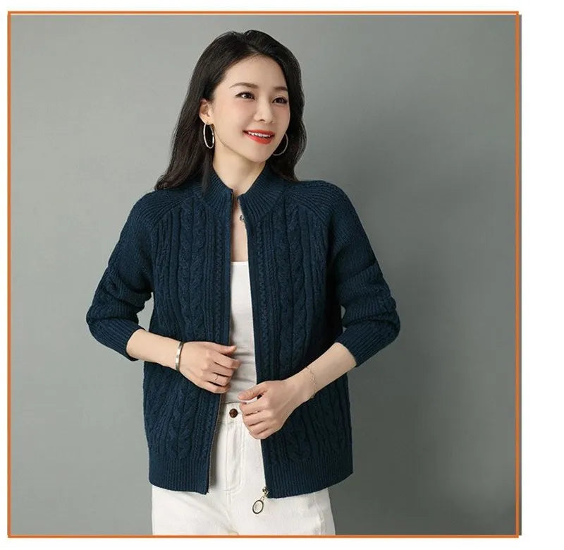 Nola | Cable-Knit Zip Cardigan With High Collar