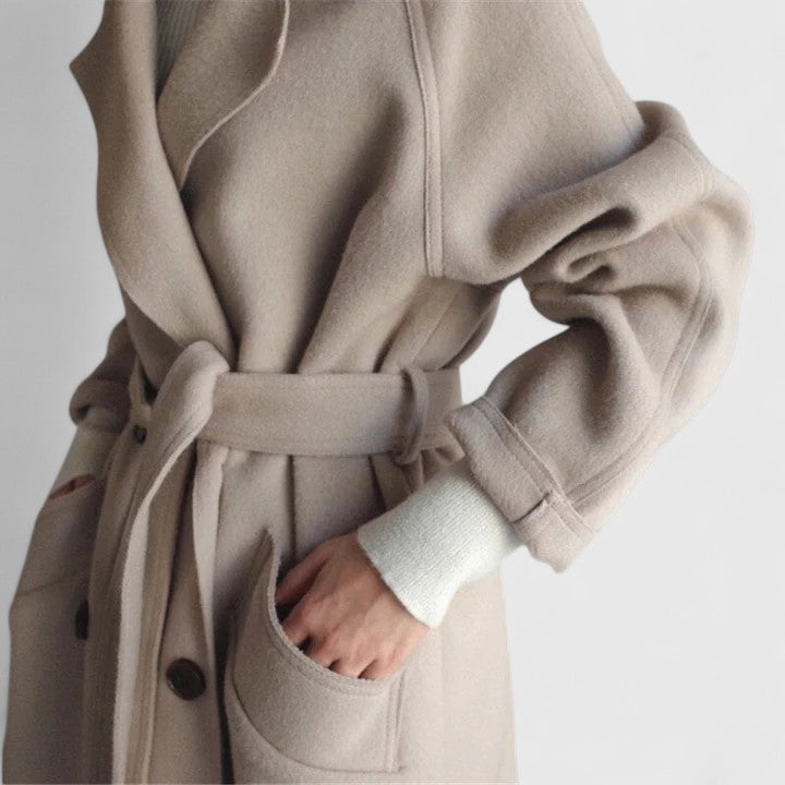 Delia | Long Belted Coat With Wide Lapels