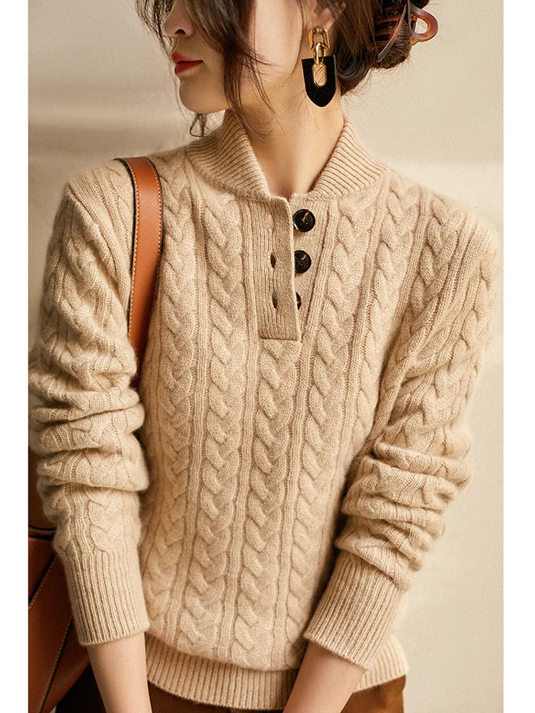 Rosa | Cable Knit Sweater With Button Placket