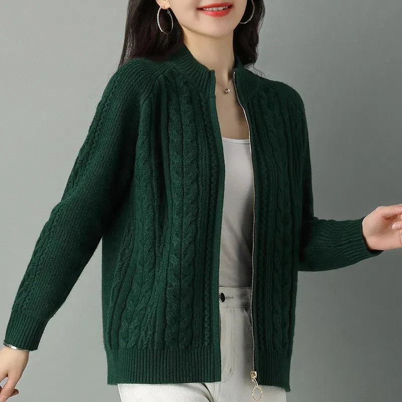 Nola | Cable-Knit Zip Cardigan With High Collar