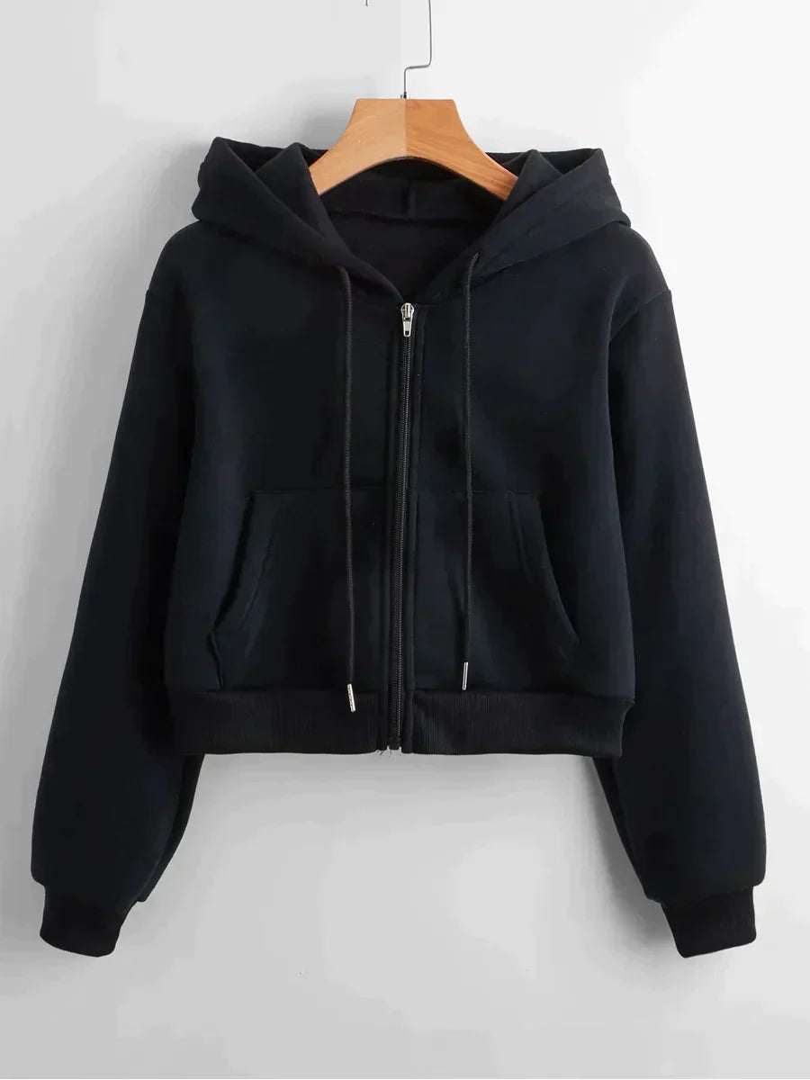 Carlotta | Cropped Zip-Up Hoodie With Drawstring Hood