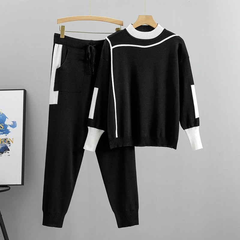 Juno | Knit Sweater And Jogger Set With Contrast Trim