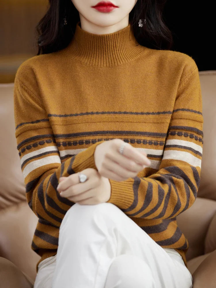 Rowena | Striped Wool-Blend Sweater With High Collar