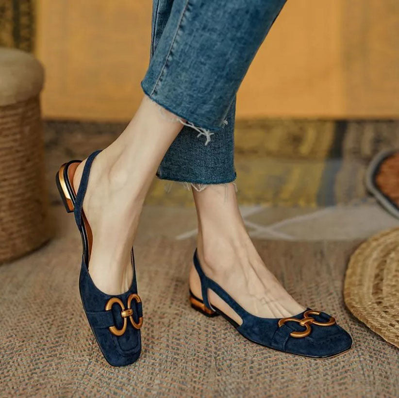Tabitha | Slingback Flats With Metal Buckle