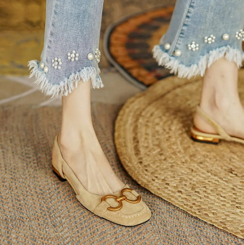 Tabitha | Slingback Flats With Metal Buckle